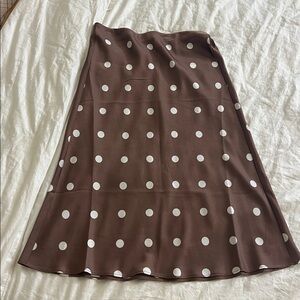 LOFT Brown Polka Dot Satin MIDI Skirt